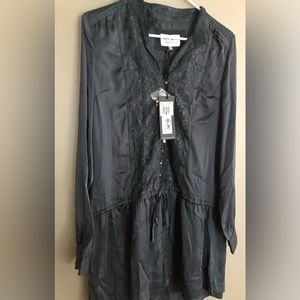 NWT  PEPE JEANS London Steel Blue Gathered Mini Dress Lacework Size M $98